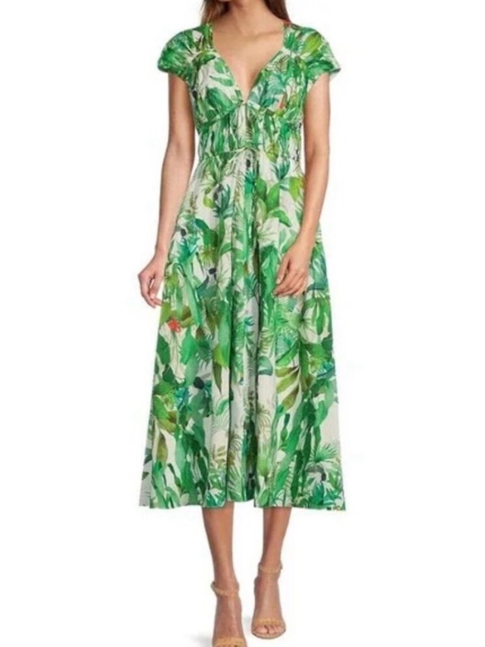 Antonio Melani Victoria Tropical Palm Print Midi Dress - Size 10 - EUC
